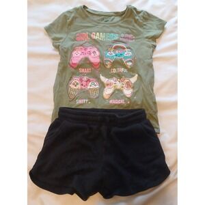 The Children's Place Graphic Tee Jumping Beans Shorts Kids 7 Green Black Gamer‎